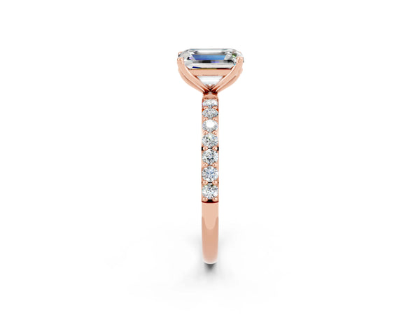 Rose gold Emerald Cut Moissanite Solitaire Engagement Ring with Round  Pavé Band and Prong Setting