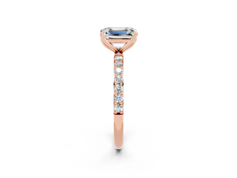 Rose gold Emerald Cut Moissanite Solitaire Engagement Ring with Pavé Band and Prong Setting_2