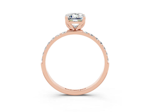 Rose gold Emerald Cut Moissanite Solitaire Engagement Ring with Pavé Band and Prong Setting_3