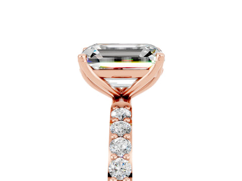 Rose gold Emerald Cut Moissanite Solitaire Engagement Ring with Pavé Band and Prong Setting_5