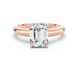 Rose gold Emerald Cut Moissanite Solitaire Engagement Ring with Round Band and Four-Prong Setting