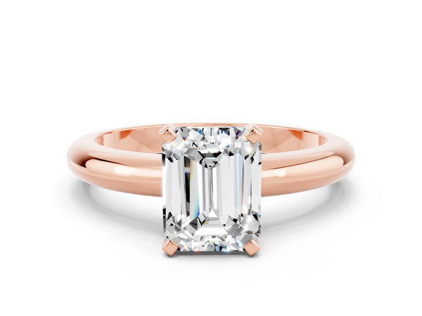 Rose gold Emerald Cut Moissanite Solitaire Engagement Ring with Round Band and Four-Prong Setting