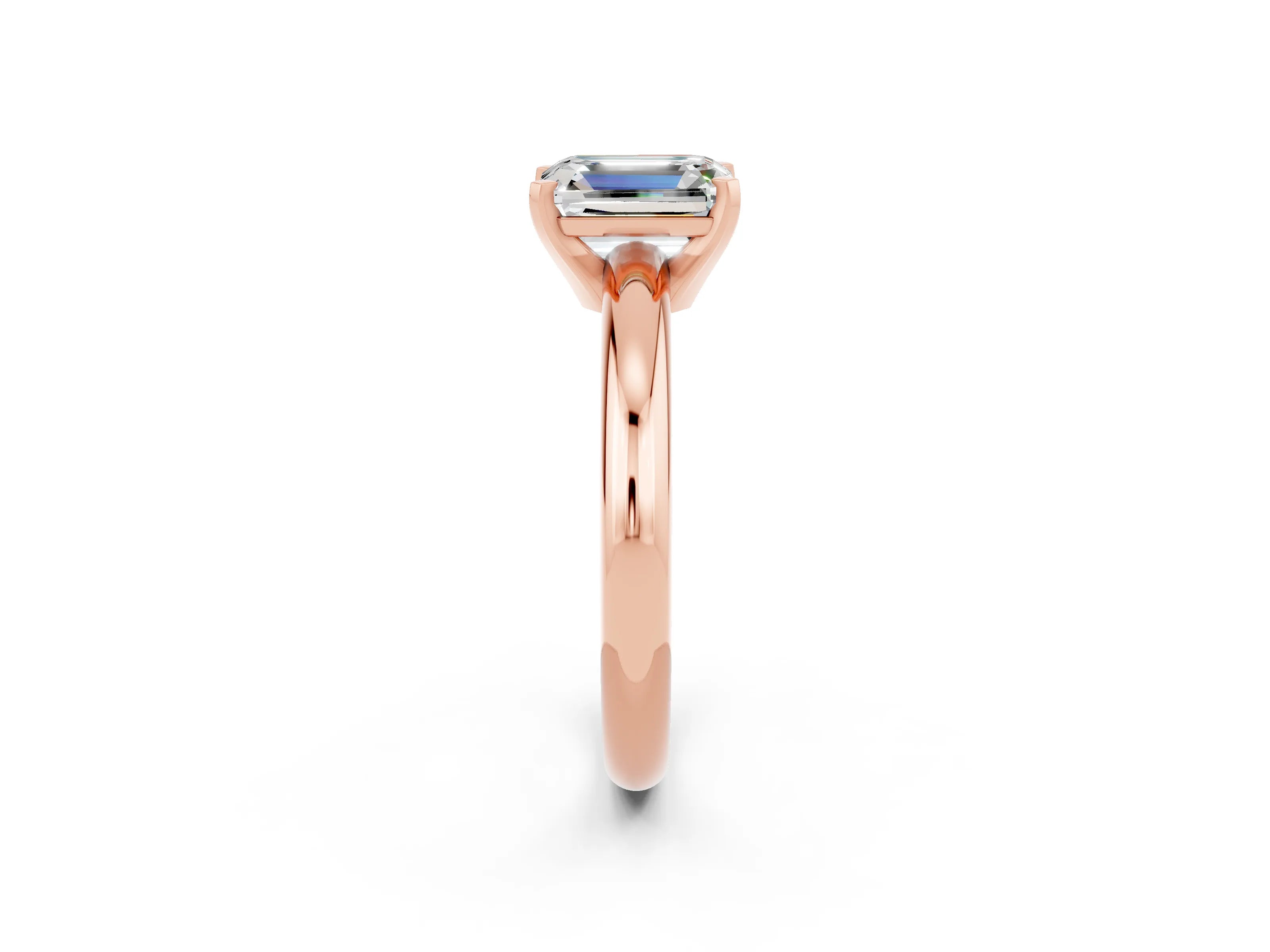 Rose gold Emerald Cut Moissanite Solitaire Engagement Ring with Round Band and Four-Prong Setting_2