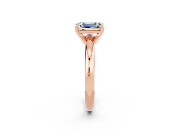 Rose gold Emerald Cut Moissanite Solitaire Engagement Ring with Round Band and Four-Prong Setting