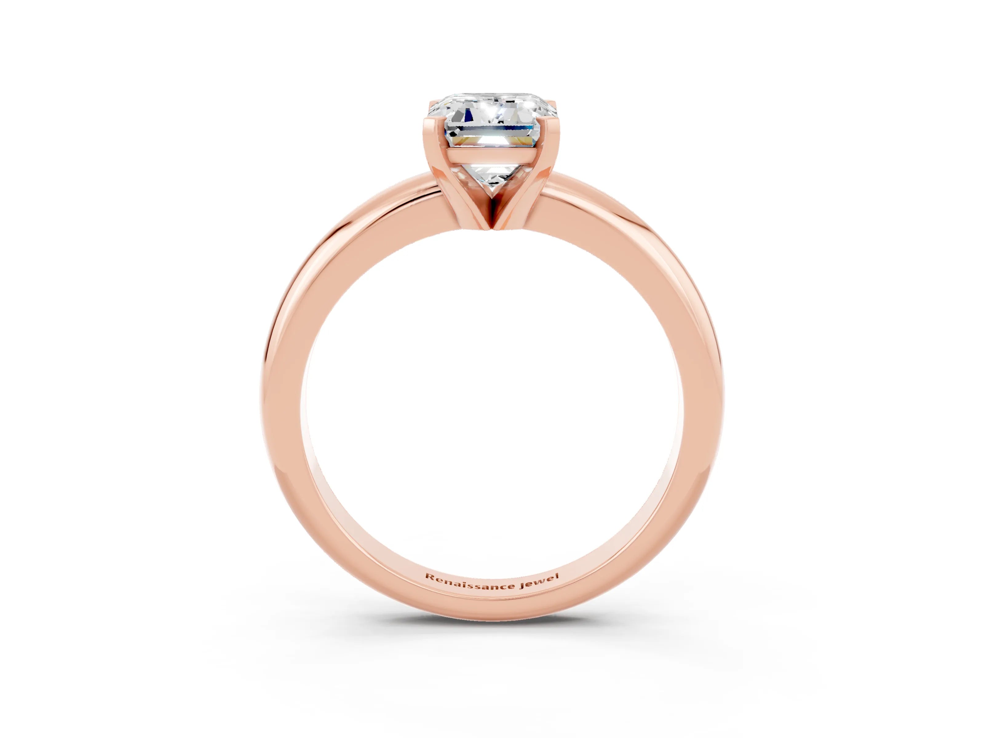 Rose gold Emerald Cut Moissanite Solitaire Engagement Ring with Round Band and Four-Prong Setting_3