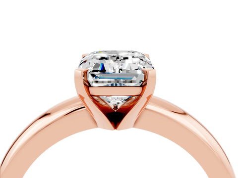 Rose gold Emerald Cut Moissanite Solitaire Engagement Ring with Round Band and Four-Prong Setting_4