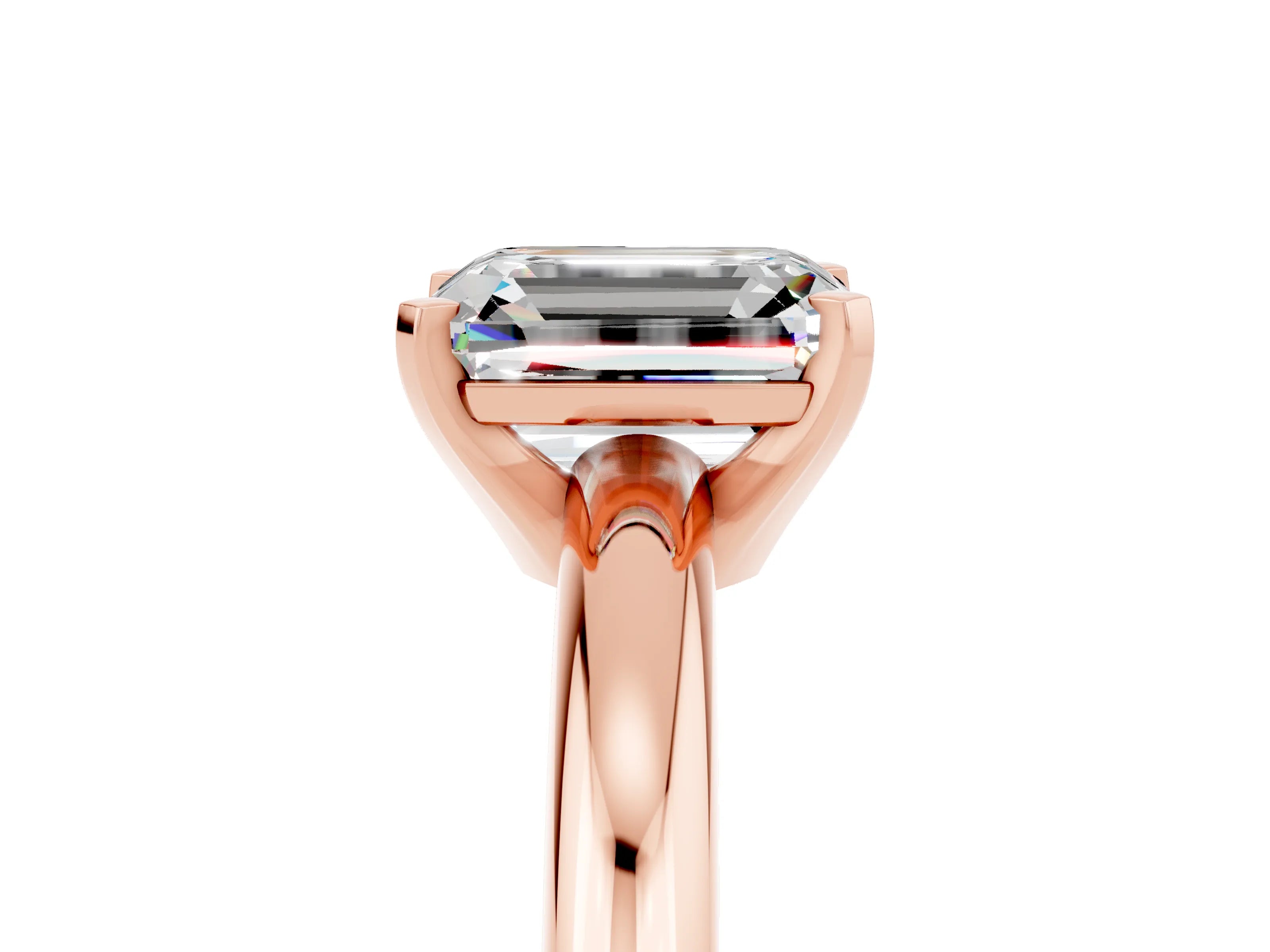 Rose gold Emerald Cut Moissanite Solitaire Engagement Ring with Round Band and Four-Prong Setting_5