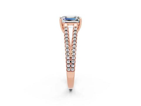 Rose gold Emerald Cut Moissanite Solitaire Engagement Ring with Split Shank Pavé Band_2