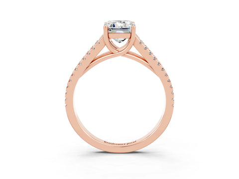 Rose gold Emerald Cut Moissanite Solitaire Engagement Ring with Split Shank Pavé Band_3