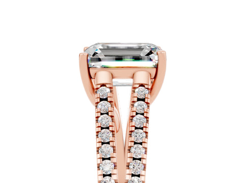 Rose gold Emerald Cut Moissanite Solitaire Engagement Ring with Split Shank Pavé Band_5