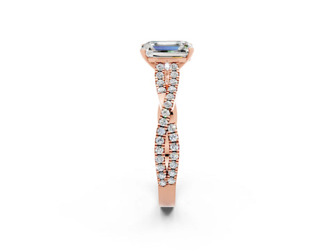Rose gold Emerald Cut Moissanite Solitaire Engagement Ring with Twisted Pavé Band and Four-Prong Setting_2