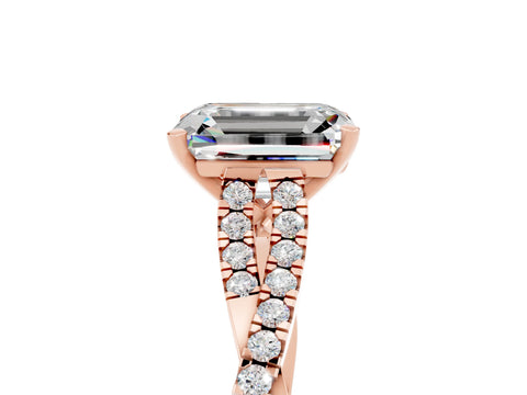 Rose gold Emerald Cut Moissanite Solitaire Engagement Ring with Twisted Pavé Band and Four-Prong Setting_5
