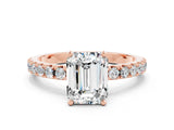 Rose gold Emerald Cut Moissanite Solitaire Pavé Band with Four-Prong Setting
