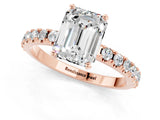 Rose gold Emerald Cut Moissanite Solitaire Pavé Band with Four-Prong Setting_1