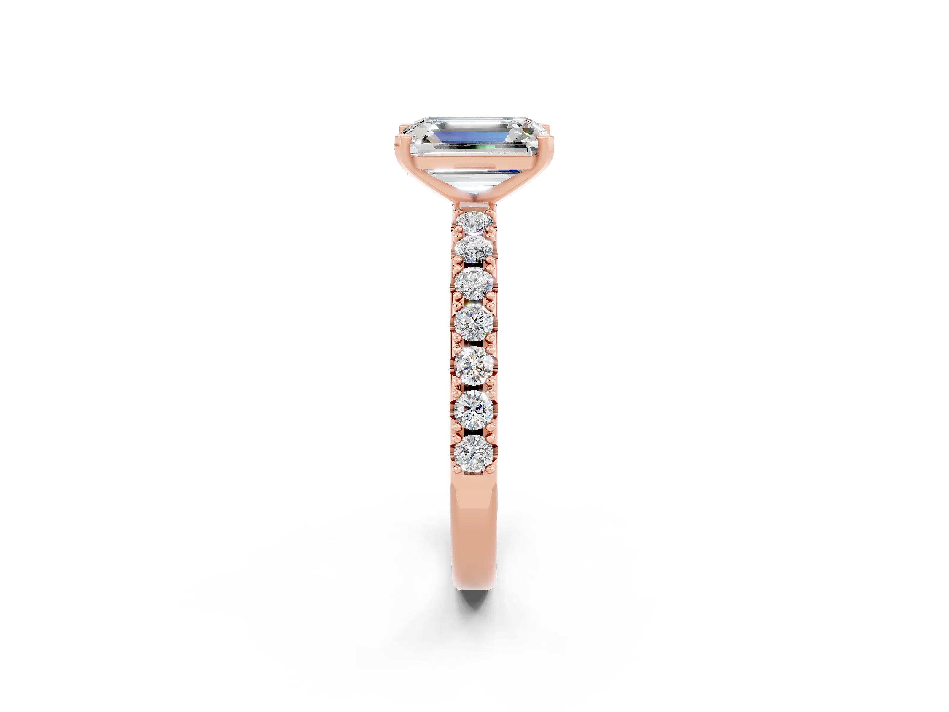 Rose gold Emerald Cut Moissanite Solitaire Pavé Band with Four-Prong Setting_2