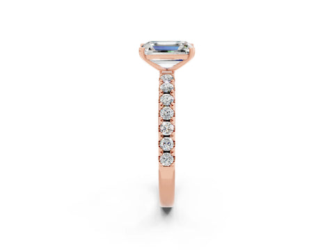 Rose gold Emerald Cut Moissanite Solitaire Pavé Band with Four-Prong Setting_2