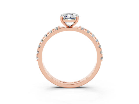 Rose gold Emerald Cut Moissanite Solitaire Pavé Band with Four-Prong Setting_3