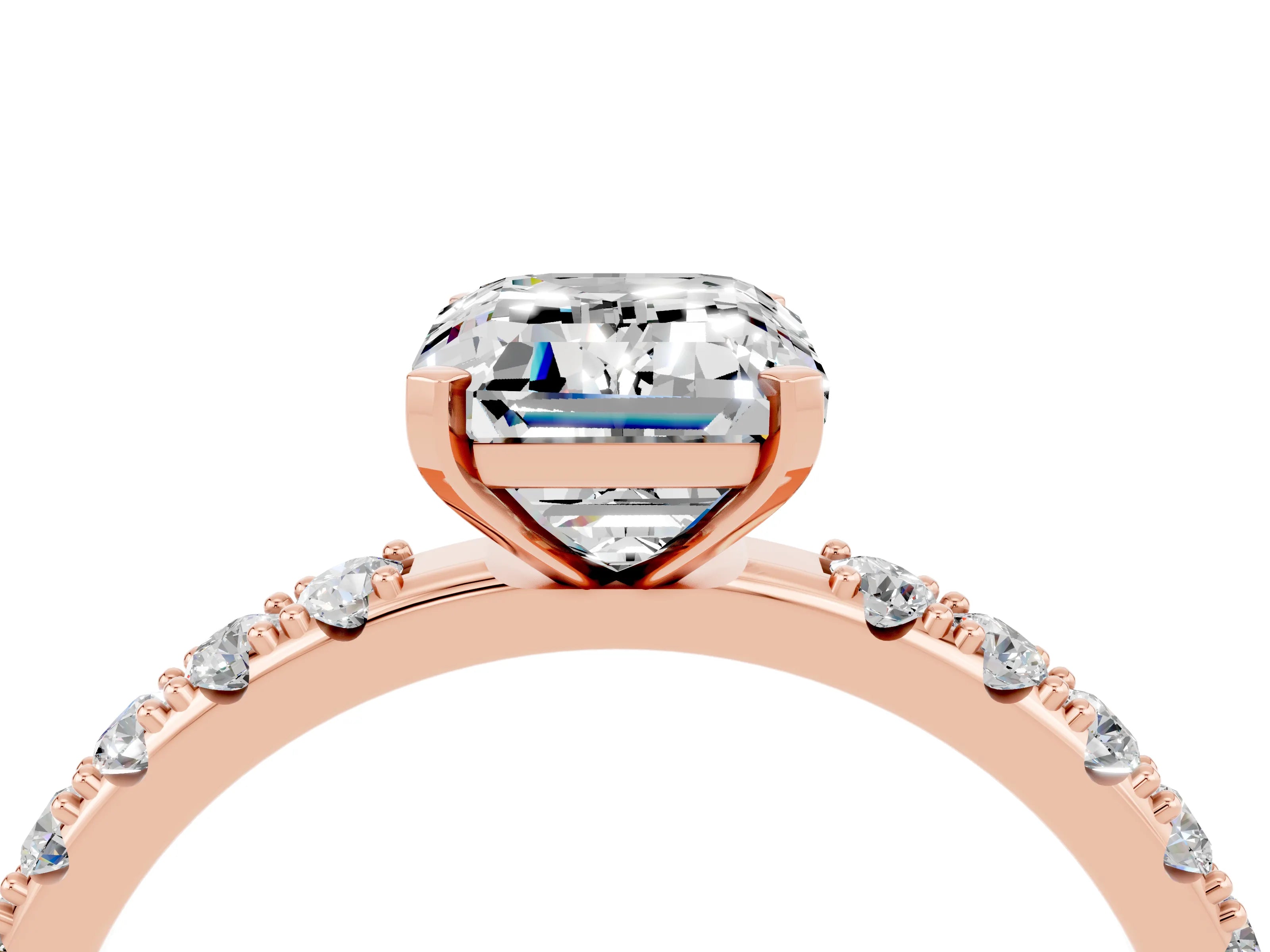 Rose gold Emerald Cut Moissanite Solitaire Pavé Band with Four-Prong Setting_4