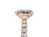 Rose gold Emerald Cut Moissanite Solitaire Pavé Band with Four-Prong Setting_5