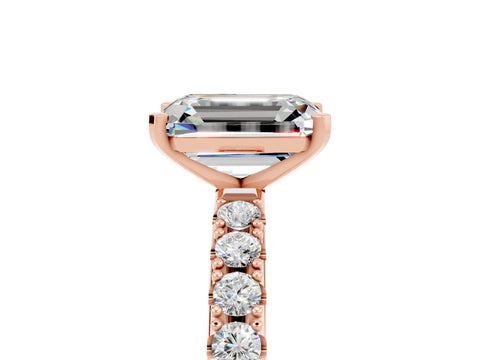 Rose gold Emerald Cut Moissanite Solitaire Pavé Band with Four-Prong Setting_5