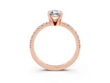 Rose gold Emerald Cut Moissanite Solitaire Pavé Engagement Ring with Round Band and Prong Setting_15
