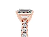 Rose gold Emerald Cut Moissanite Solitaire Pavé Engagement Ring with Round Band and Prong Setting_17