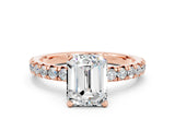 Rose gold Emerald Cut Moissanite Solitaire Pavé Engagement Ring with Round Band and Prong Setting_60