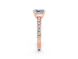 Rose gold Emerald Cut Moissanite Solitaire Pavé Engagement Ring with Round Band and Prong Setting_62