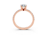 Rose gold Emerald Cut Moissanite Solitaire Pavé Engagement Ring with Round Band and Prong Setting_63