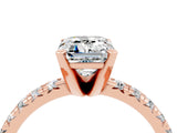 Rose gold Emerald Cut Moissanite Solitaire Pavé Engagement Ring with Round Band and Prong Setting_64