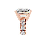 Rose gold Emerald Cut Moissanite Solitaire Pavé Engagement Ring with Round Band and Prong Setting_65