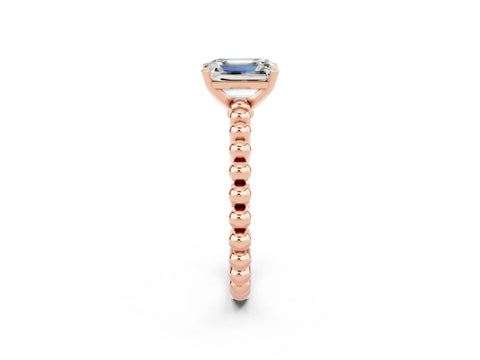 Rose gold Emerald Cut Moissanite Solitaire Ring with Beaded Band and Prong Setting_2