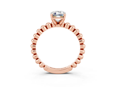 Rose gold Emerald Cut Moissanite Solitaire Ring with Beaded Band and Prong Setting_3