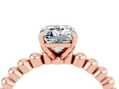 Rose gold Emerald Cut Moissanite Solitaire Ring with Beaded Band and Prong Setting_4