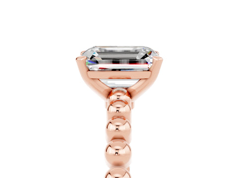 Rose gold Emerald Cut Moissanite Solitaire Ring with Beaded Band and Prong Setting_5