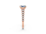 Rose gold Emerald Cut Moissanite Solitaire Ring with Cathedral Setting and Pavé Band_2