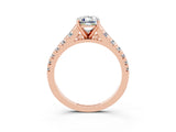 Rose gold Emerald Cut Moissanite Solitaire Ring with Cathedral Setting and Pavé Band_3