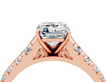 Rose gold Emerald Cut Moissanite Solitaire Ring with Cathedral Setting and Pavé Band_4