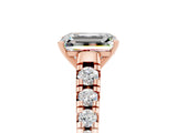 Rose gold Emerald Cut Moissanite Solitaire Ring with Cathedral Setting and Pavé Band_5