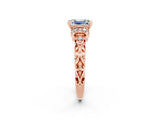 Rose gold Emerald Cut Moissanite Solitaire Ring with Filigree Band and Four-Prong Setting_26
