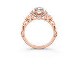 Rose gold Emerald Cut Moissanite Solitaire Ring with Filigree Band and Four-Prong Setting_27