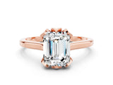 Rose gold Emerald Cut Moissanite Solitaire Ring with Flower Prong Setting and Classic Band_12