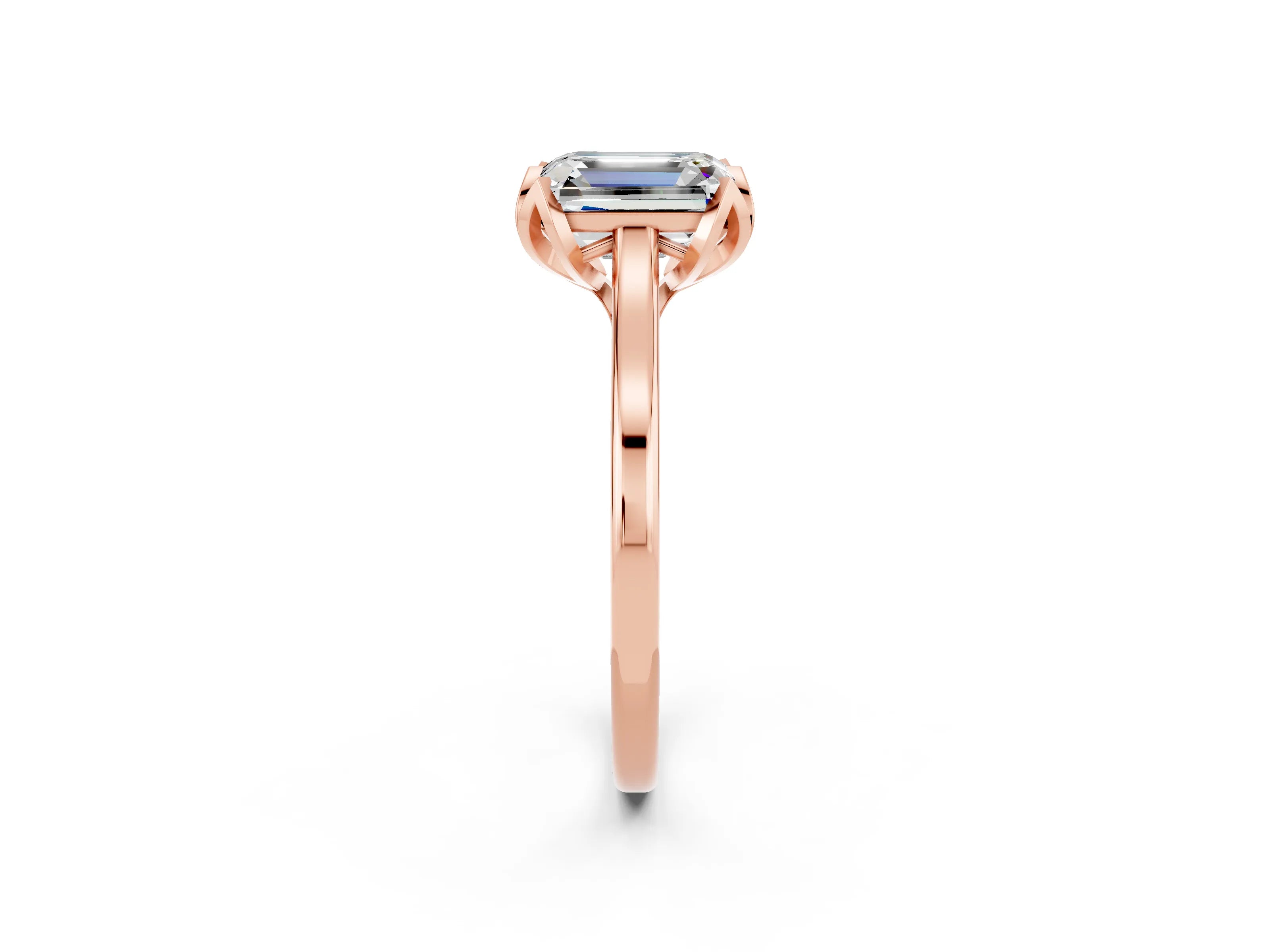 Rose gold Emerald Cut Moissanite Solitaire Ring with Flower Prong Setting and Classic Band_14