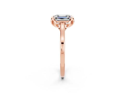 Rose gold Emerald Cut Moissanite Solitaire Ring with Flower Prong Setting and Classic Band_14