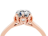 Rose gold Emerald Cut Moissanite Solitaire Ring with Flower Prong Setting and Classic Band_16