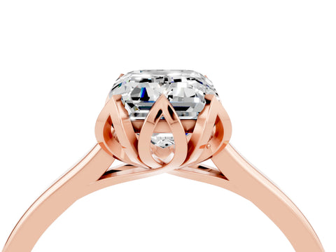 Rose gold Emerald Cut Moissanite Solitaire Ring with Flower Prong Setting and Classic Band_16