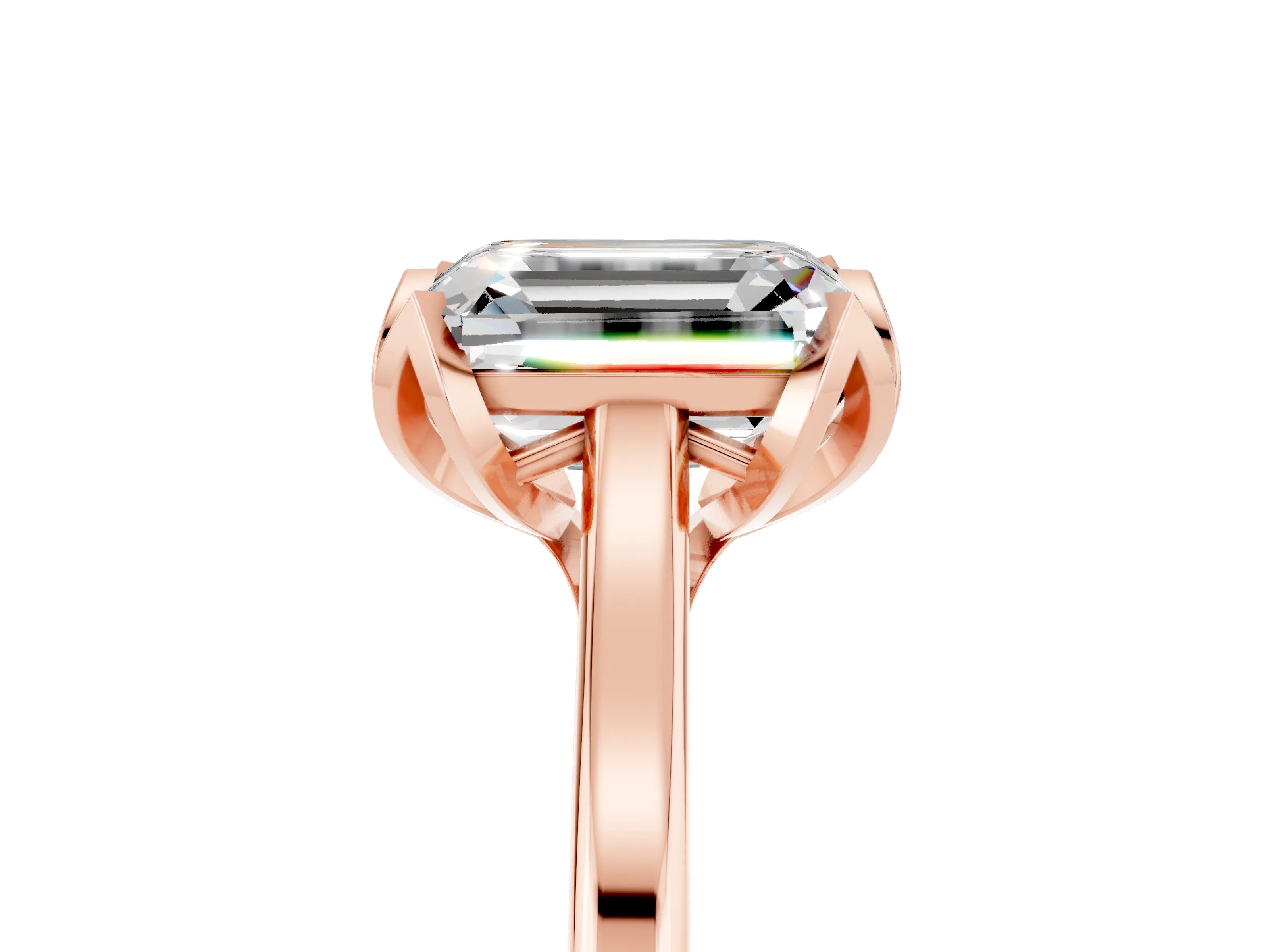 Rose gold Emerald Cut Moissanite Solitaire Ring with Flower Prong Setting and Classic Band_17