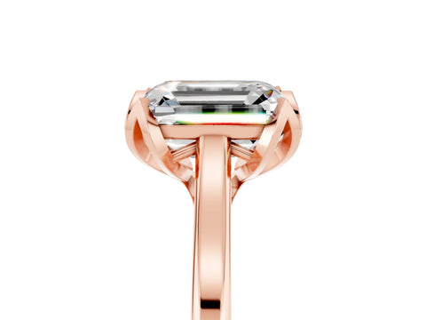Rose gold Emerald Cut Moissanite Solitaire Ring with Flower Prong Setting and Classic Band_17
