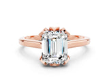 Rose gold Emerald Cut Moissanite Solitaire Ring with Flower Prong Setting and Classic Band_38