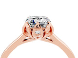 Rose gold Emerald Cut Moissanite Solitaire Ring with Flower Prong Setting and Classic Band_42